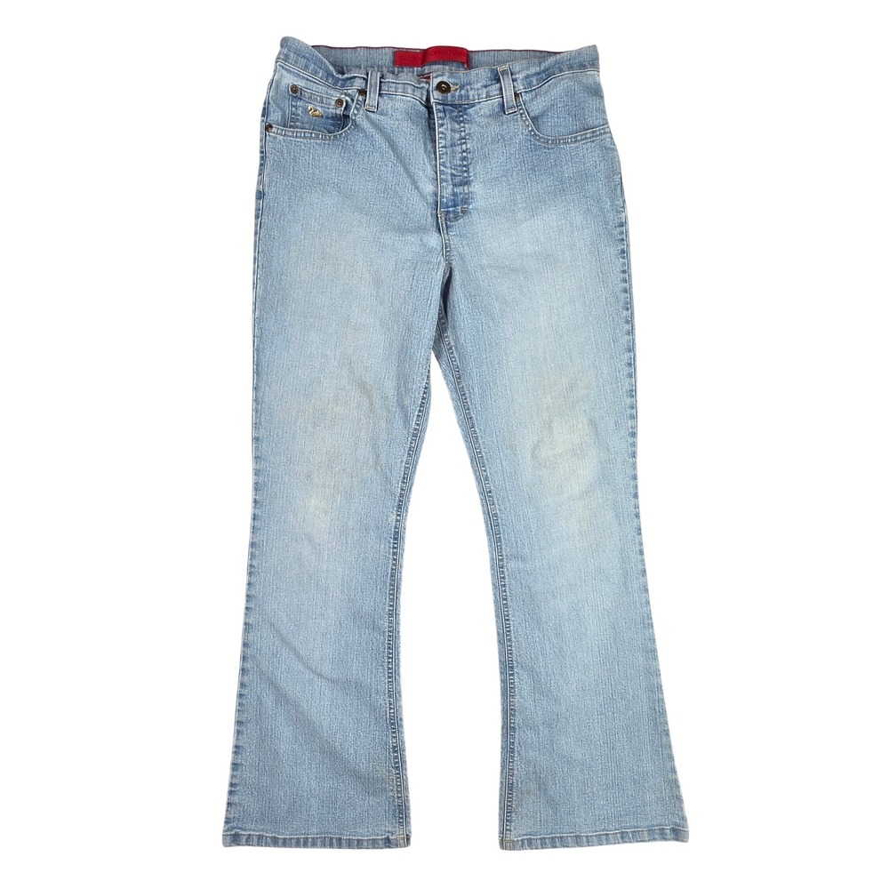 Gloria Vanderbilt Light Wash Flare Leg Jeans Blue Denim Swan Logo Size 10